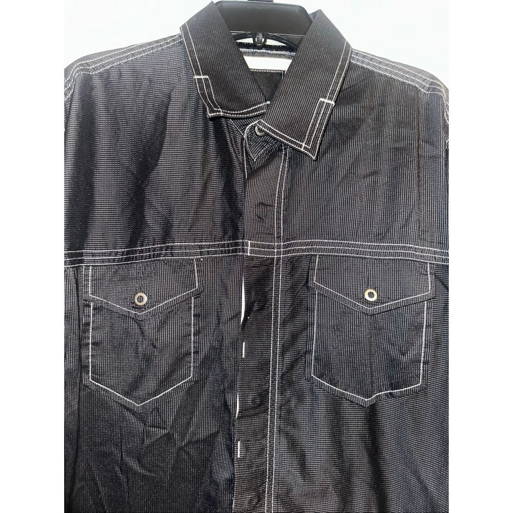 7 Diamonds Snap Up Shirt Mens Size L large Black Long Sleeve Cotton Poly Stretch